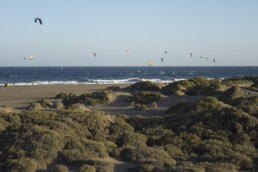 Kitesurferzy na plarzy w El Medano, Teneryfa
