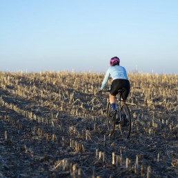 sport. dziewczyna na rowerze jadąca po polu kukurydzy